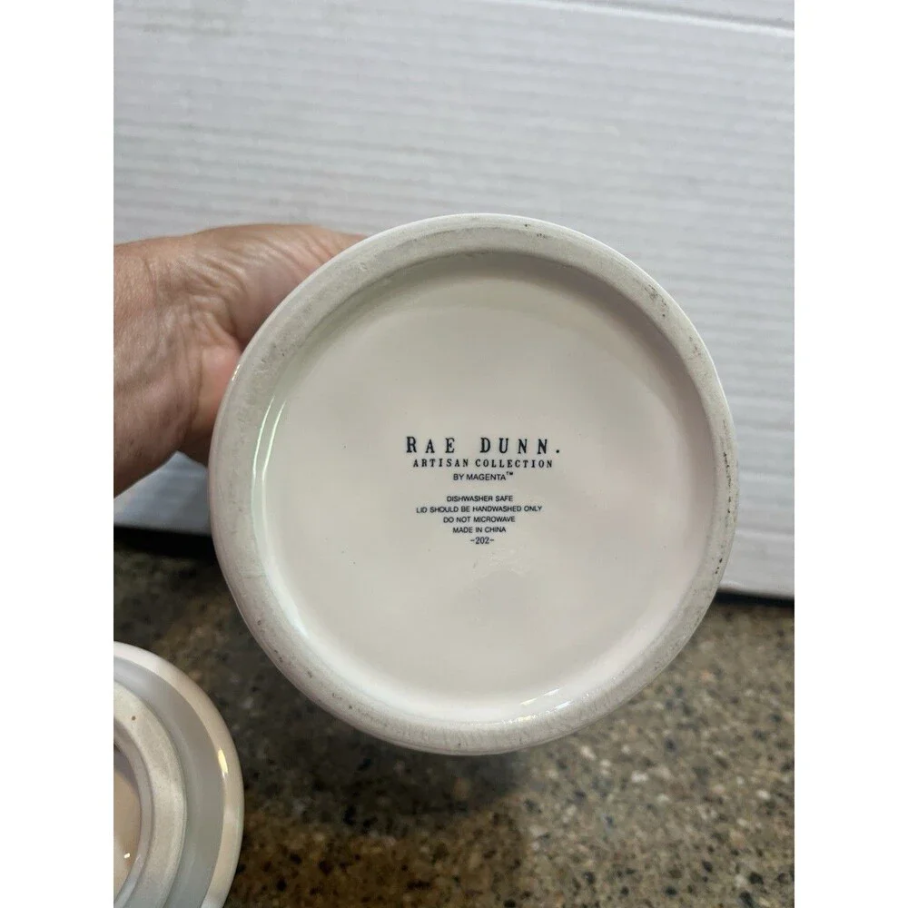 Rae Dunn Artisan Collection by Magenta White Ceramic Tea Canister With Lid